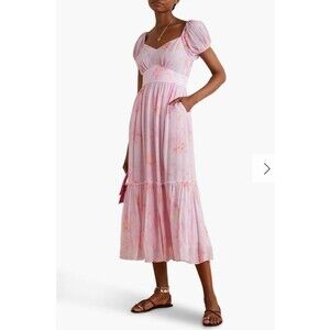 Love Shack Fancy Angie Sz 4 Puff Shoulder Sweetheart Neckline Midi Dress Floral